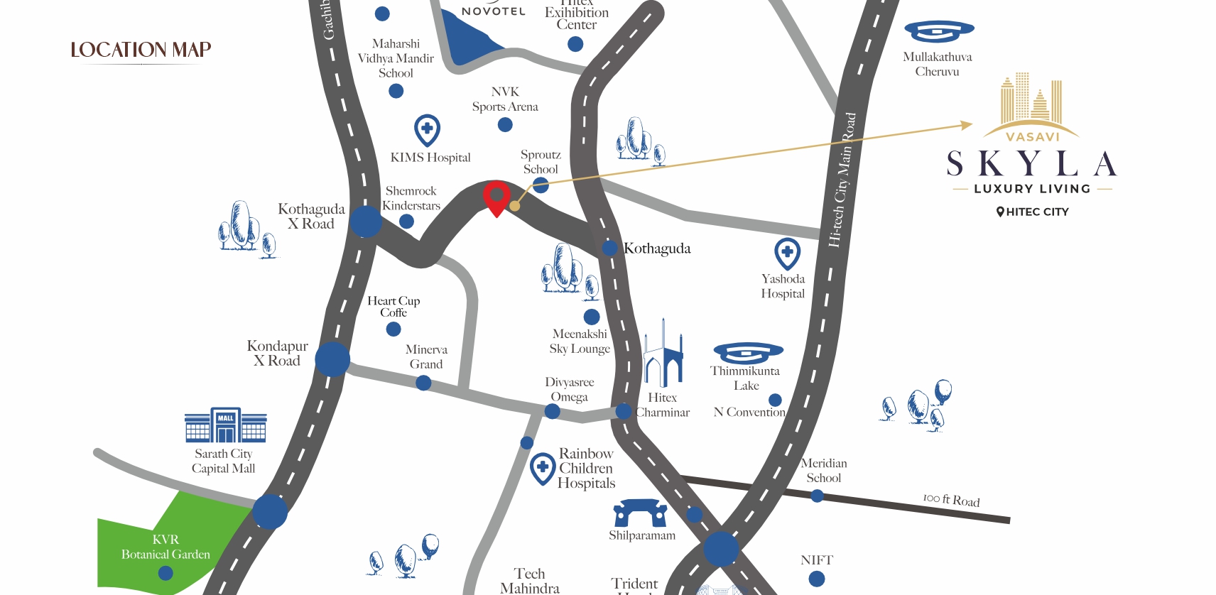 Illustrated location map of Vasavi Skyla in Hitec City