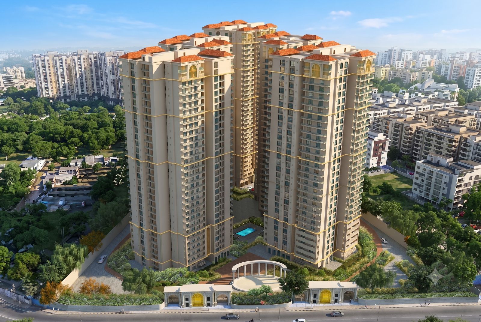 Aerial view of Vasavi Skyla within its connected Hitec City neighbourhood